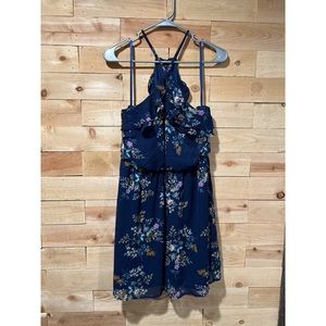 Navy blue floral cold shoulder dress